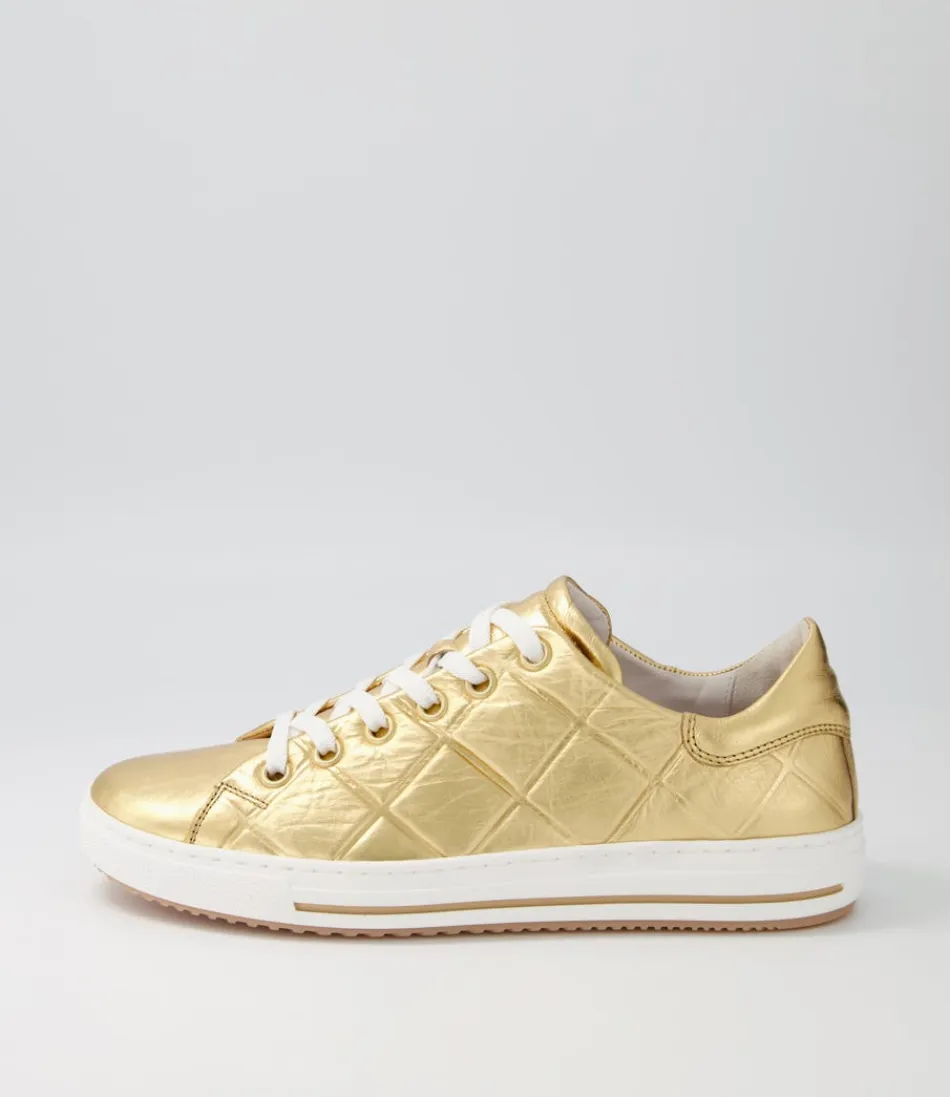 Women GABOR Comfort<Nissy Gold Leather Sneakers