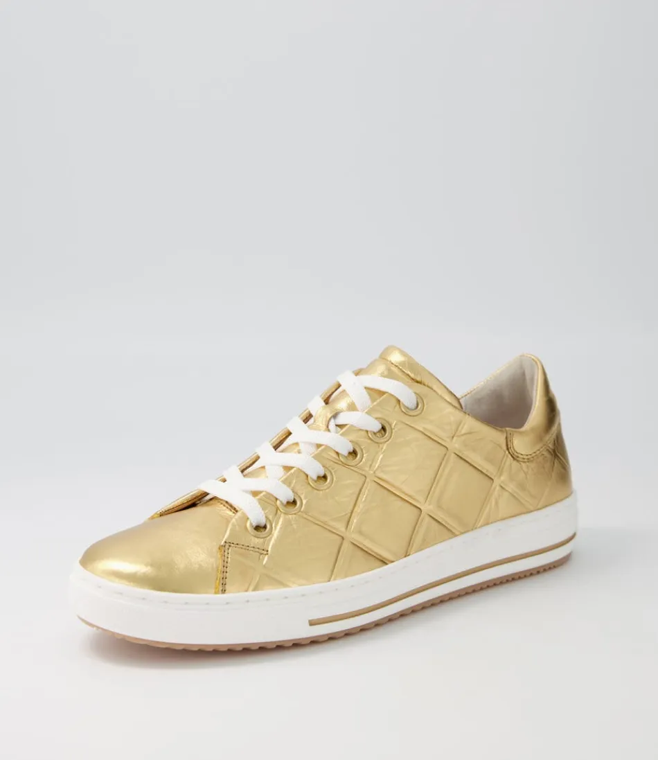 Women GABOR Comfort<Nissy Gold Leather Sneakers