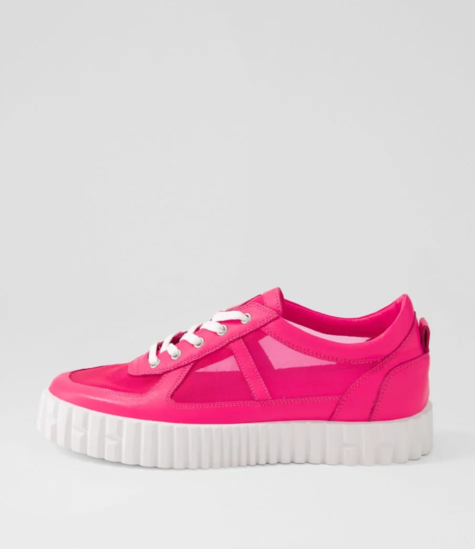 Women DJANGO & JULIETTE Sneakers<Obitta Hot Pink White Leather Mesh Sneakers