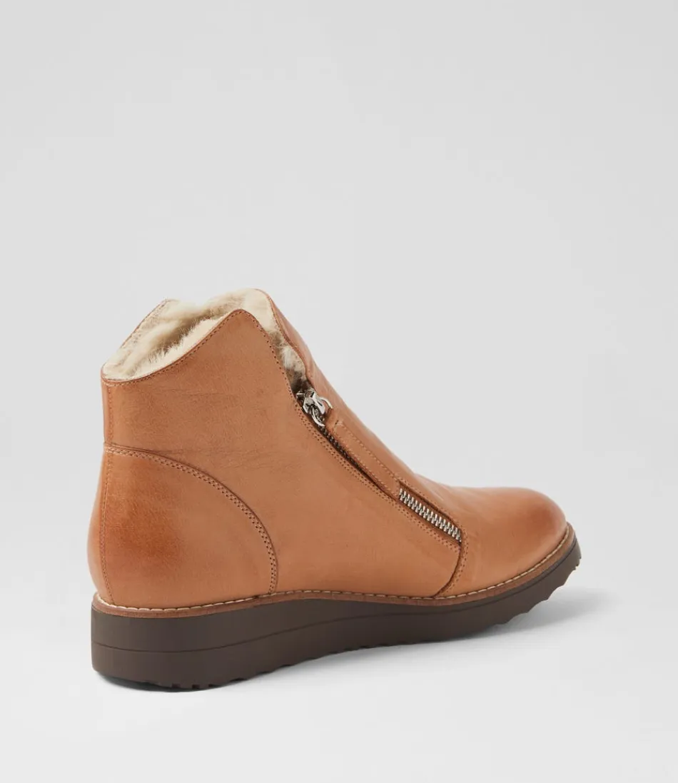 Women TOP END Boots<Opal Tan Leather Fur Ankle Boots