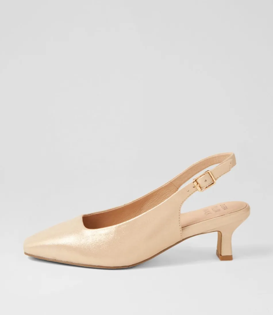 Women ZIERA Heels<Oviedos Xw Gold Shimmer Leather Heels