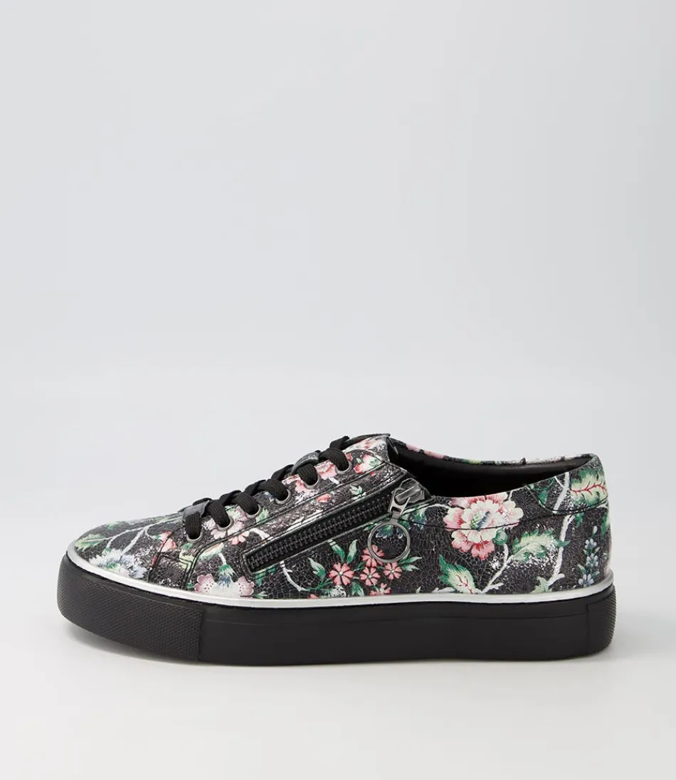 Women ZIERA Comfort<Pamela Xf Black Floral Leather Sneakers