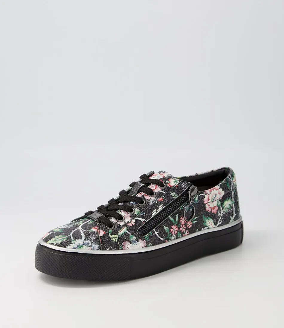 Women ZIERA Comfort<Pamela Xf Black Floral Leather Sneakers