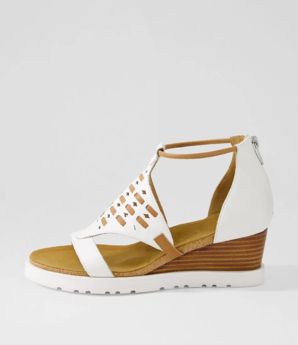 Women ZIERA Wedges<Pamilla W White Tan Leather Sandals