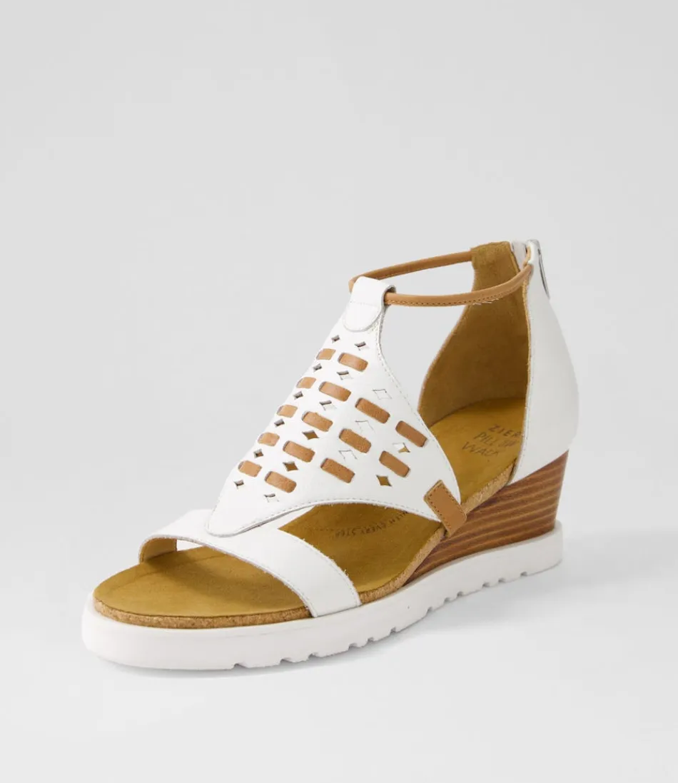 Women ZIERA Wedges<Pamilla W White Tan Leather Sandals