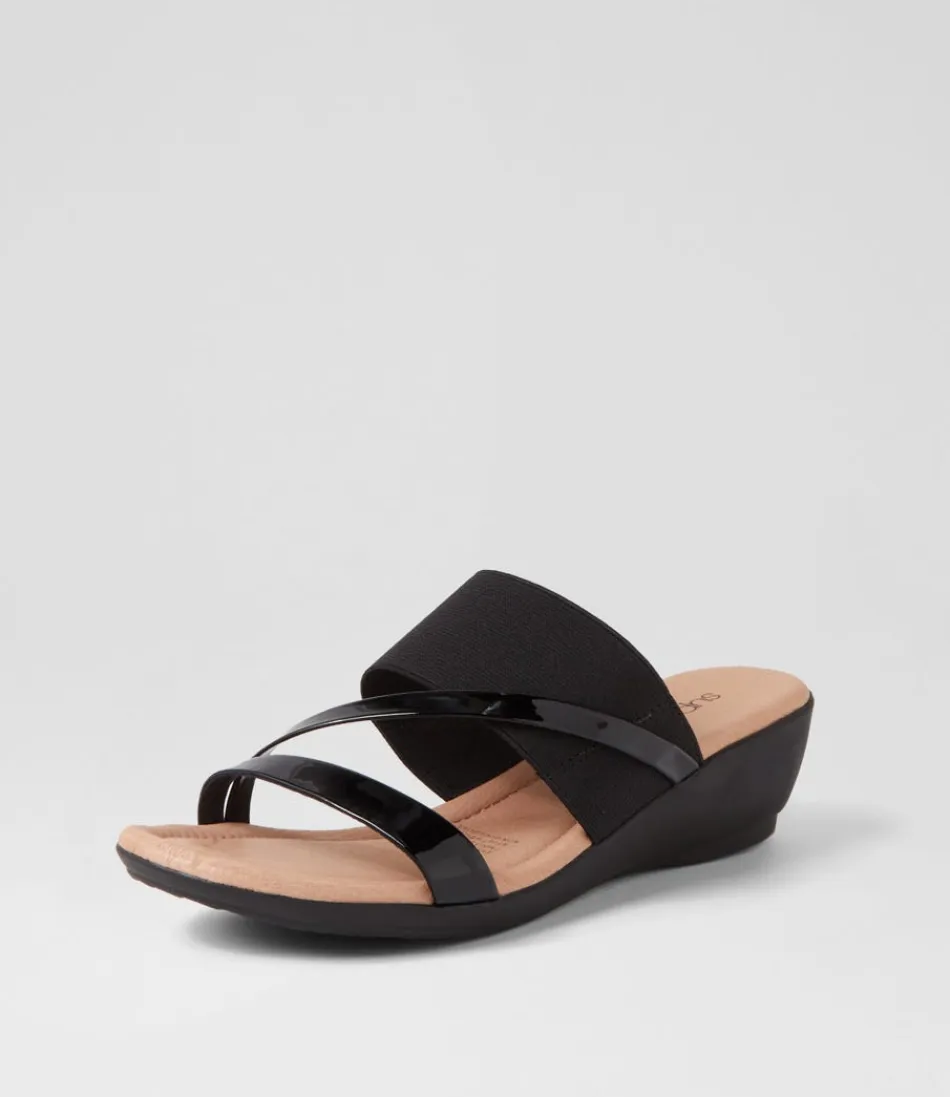 Women SUPERSOFT Wedges<Paralee Black Patent Elastic Slides