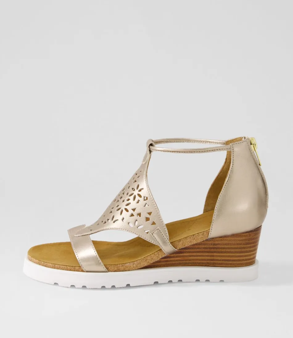 Women ZIERA Wedges<Pellie W Champagne Leather Sandals