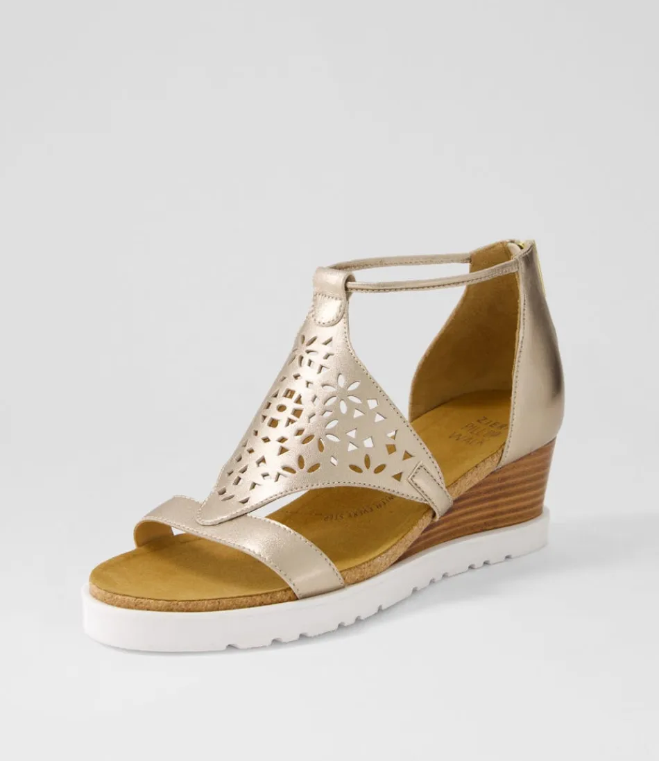 Women ZIERA Wedges<Pellie W Champagne Leather Sandals