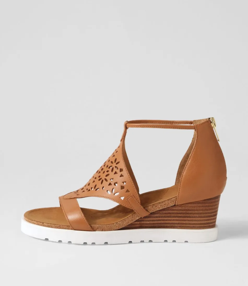 Women ZIERA Wedges<Pellie W Tan Leather Sandals