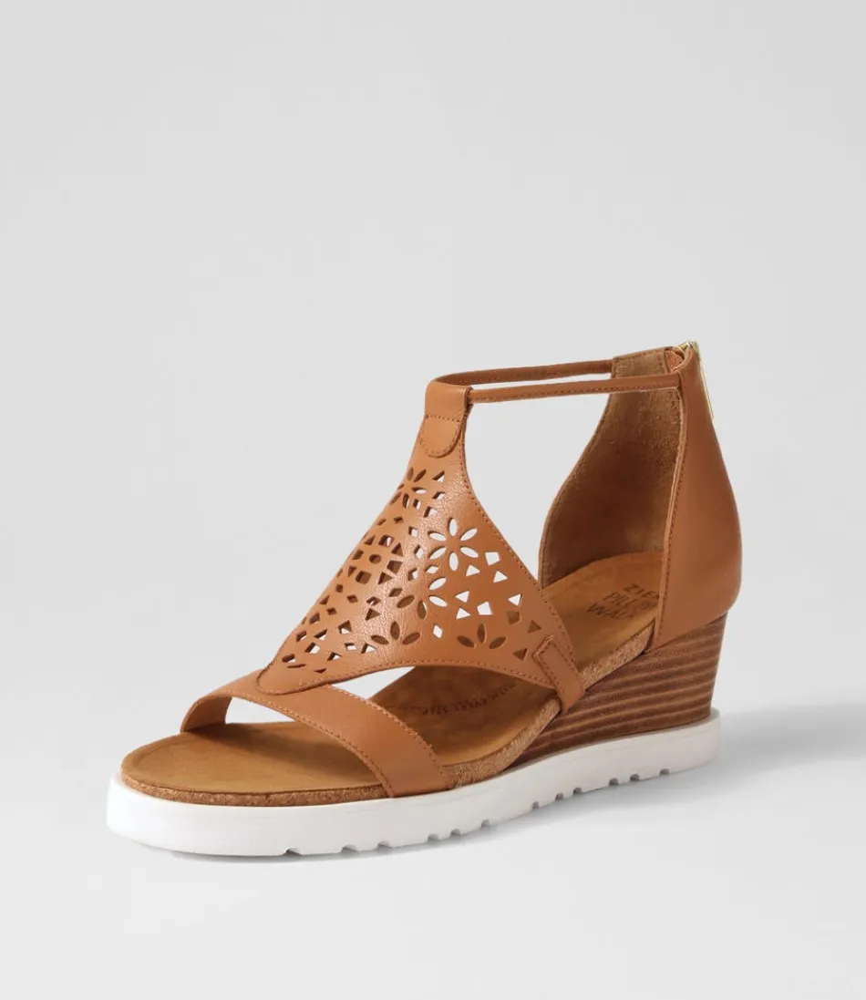 Women ZIERA Wedges<Pellie W Tan Leather Sandals