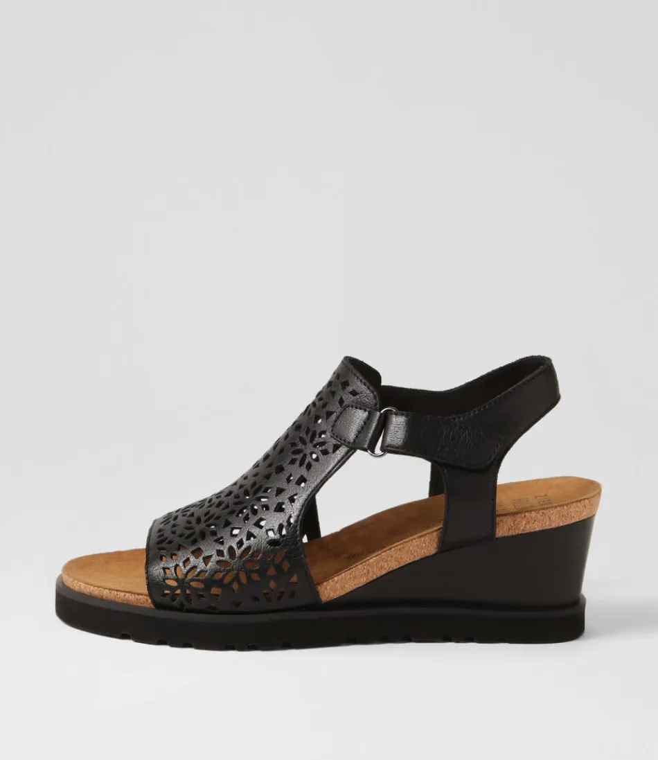 Women ZIERA Wedges<Perynn W Black Leather Sandals