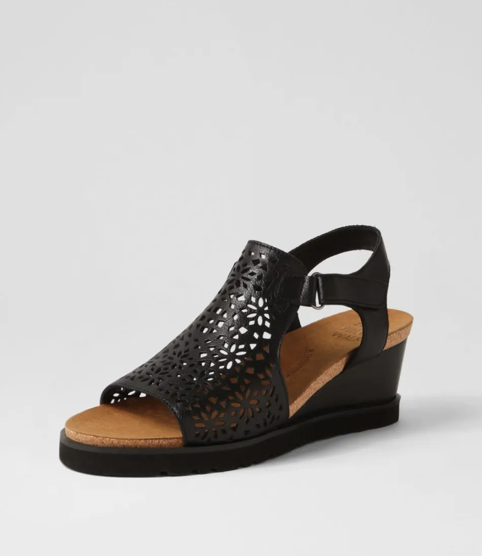 Women ZIERA Wedges<Perynn W Black Leather Sandals