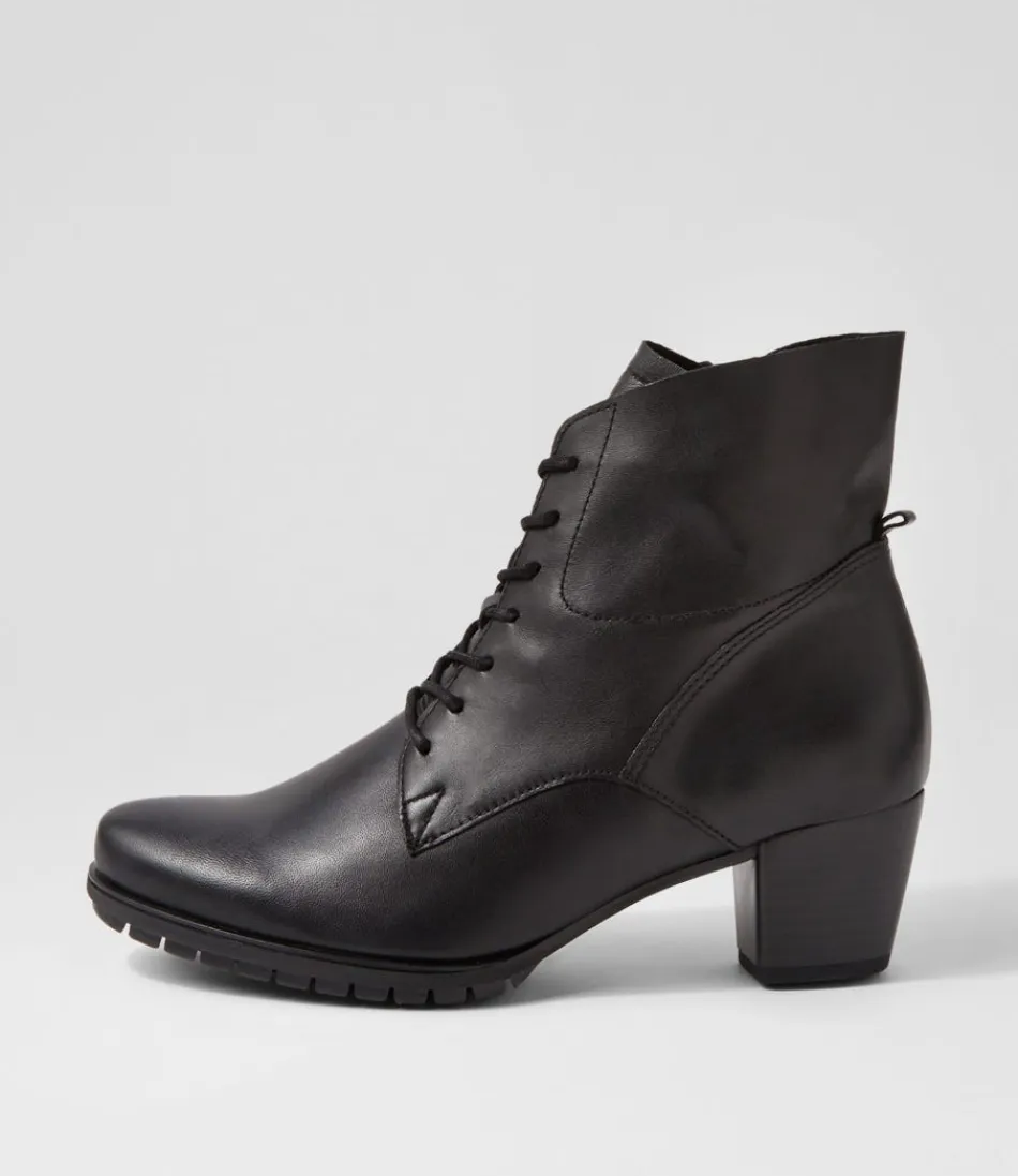 Women GABOR Boots<Petunia Schwarz Leather Lace Up Boots