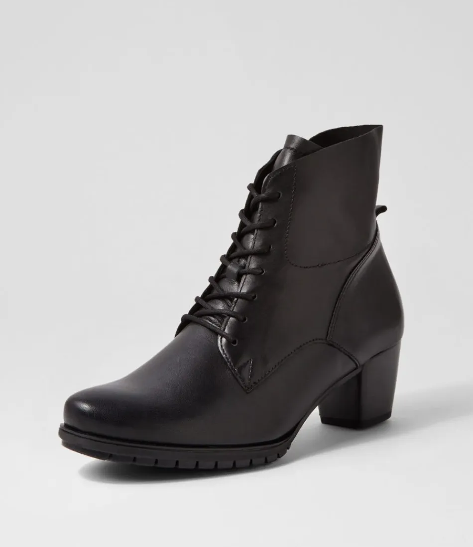 Women GABOR Boots<Petunia Schwarz Leather Lace Up Boots