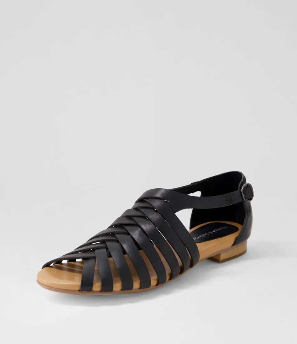 Women DJANGO & JULIETTE Flats<Pleva Black Leather Sandals