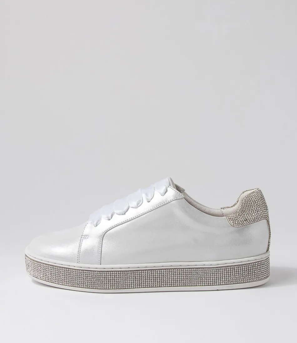 Women TOP END Sneakers<Pluma White Shimmer Silver Leather Jewels Sneakers