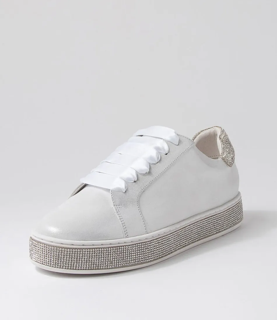 Women TOP END Sneakers<Pluma White Shimmer Silver Leather Jewels Sneakers