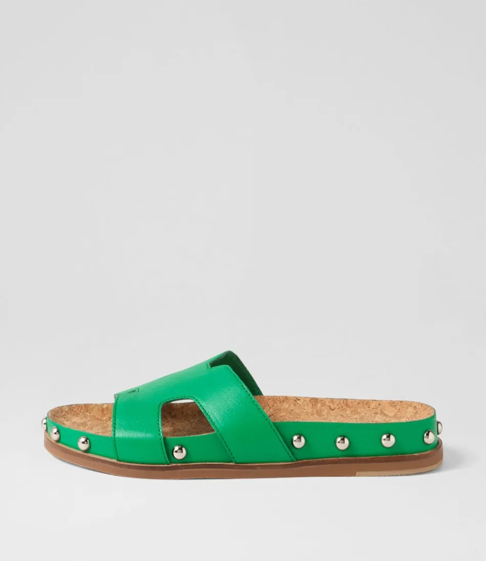 Women DJANGO & JULIETTE Flats<Quaden Bright Emerald Silver Leather Slides