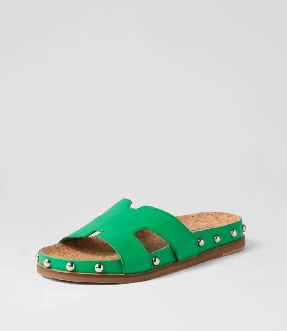 Women DJANGO & JULIETTE Flats<Quaden Bright Emerald Silver Leather Slides