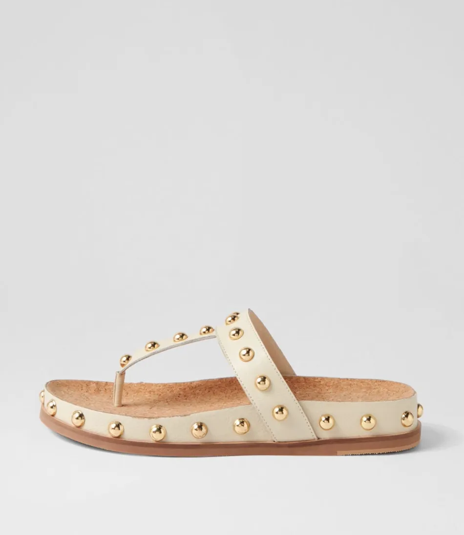 Women DJANGO & JULIETTE Flats<Quell Milk Gold Leather Thongs