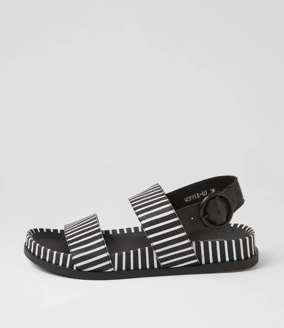 Women DJANGO & JULIETTE Flats<Quffle Black White Stripe Leather Sandals