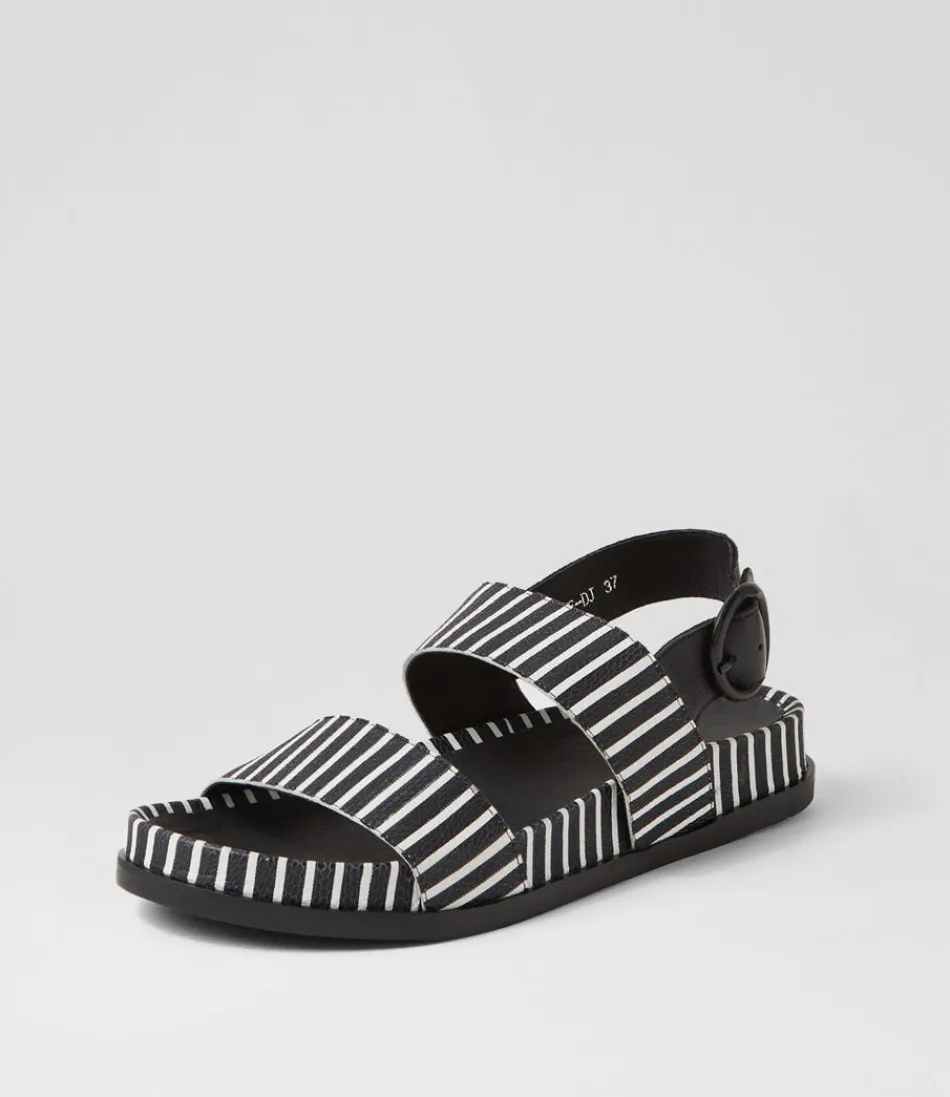 Women DJANGO & JULIETTE Flats<Quffle Black White Stripe Leather Sandals