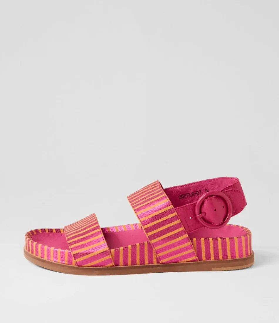 Women DJANGO & JULIETTE Flats<Quffle Fuchsia Orange Stripe Leather Sandals