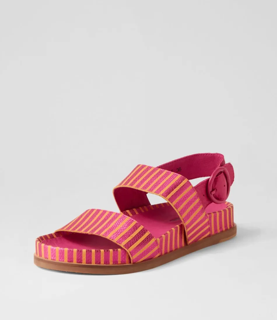 Women DJANGO & JULIETTE Flats<Quffle Fuchsia Orange Stripe Leather Sandals