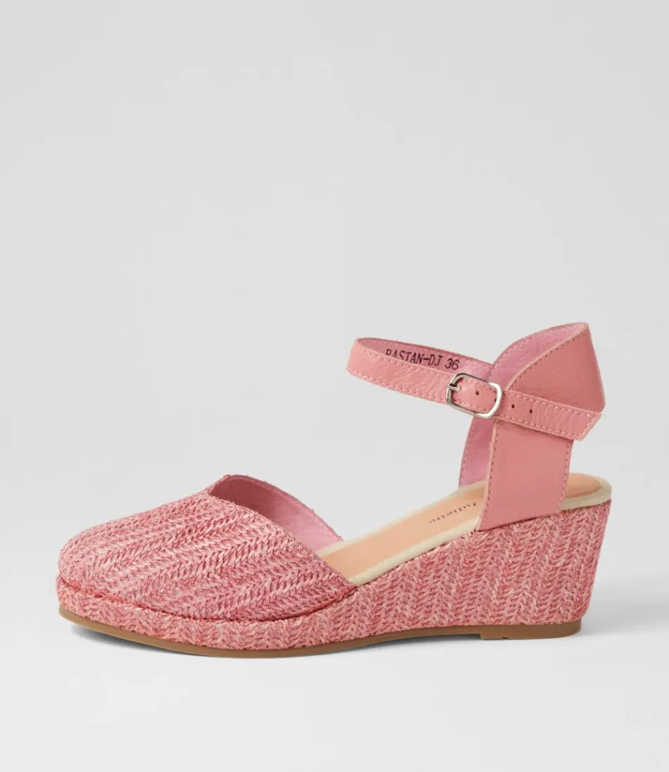 Women DJANGO & JULIETTE Espadrilles<Rastan Pink Synthetic Raffia Leather Wedges