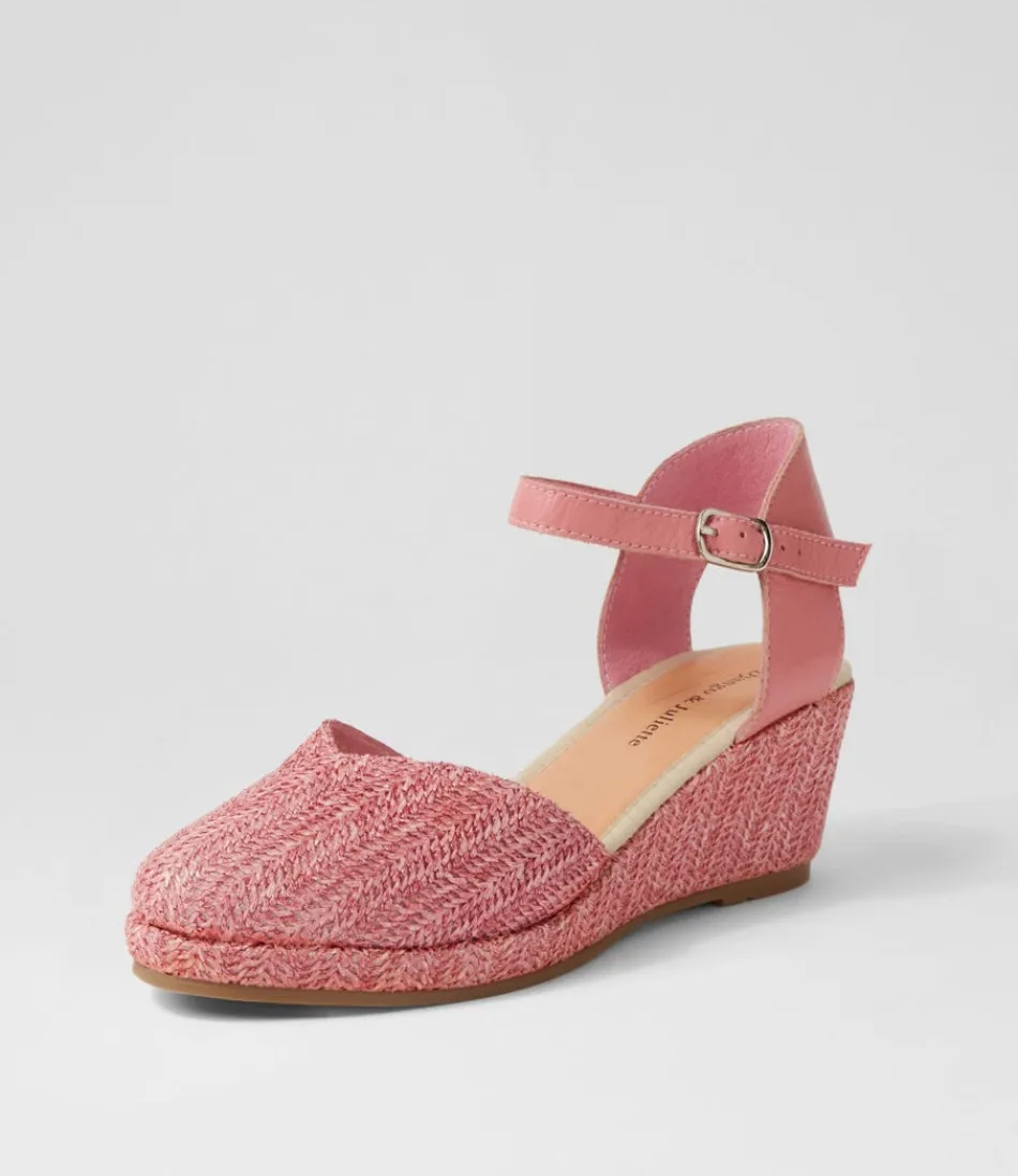 Women DJANGO & JULIETTE Espadrilles<Rastan Pink Synthetic Raffia Leather Wedges