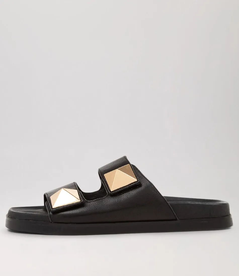 Women TOP END Flats<Redding Black Leather Slides