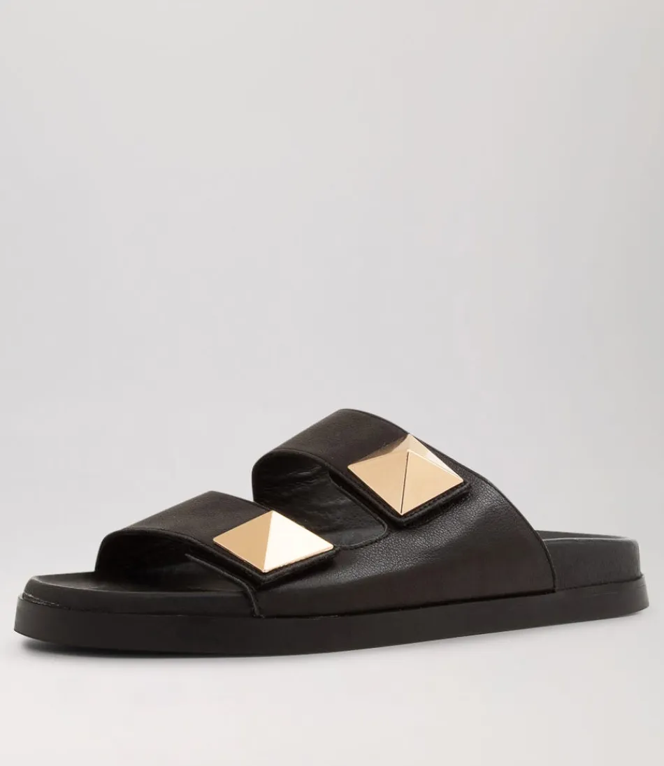 Women TOP END Flats<Redding Black Leather Slides