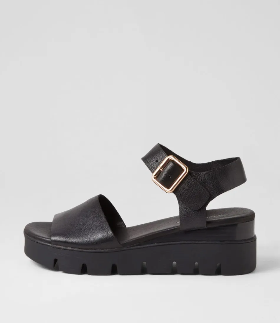 Women DJANGO & JULIETTE Wedges<Reesen Black Leather Sandals