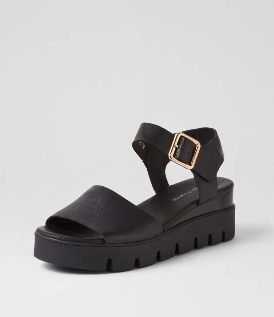 Women DJANGO & JULIETTE Wedges<Reesen Black Leather Sandals