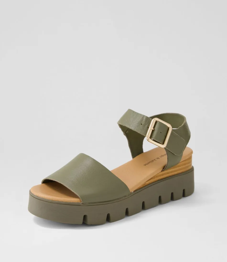 Women DJANGO & JULIETTE Wedges<Reesen Olive Leather Sandals