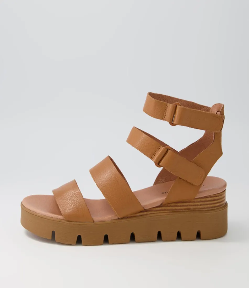 Women DJANGO & JULIETTE Wedges<Rhean Dark Tan Leather Sandals