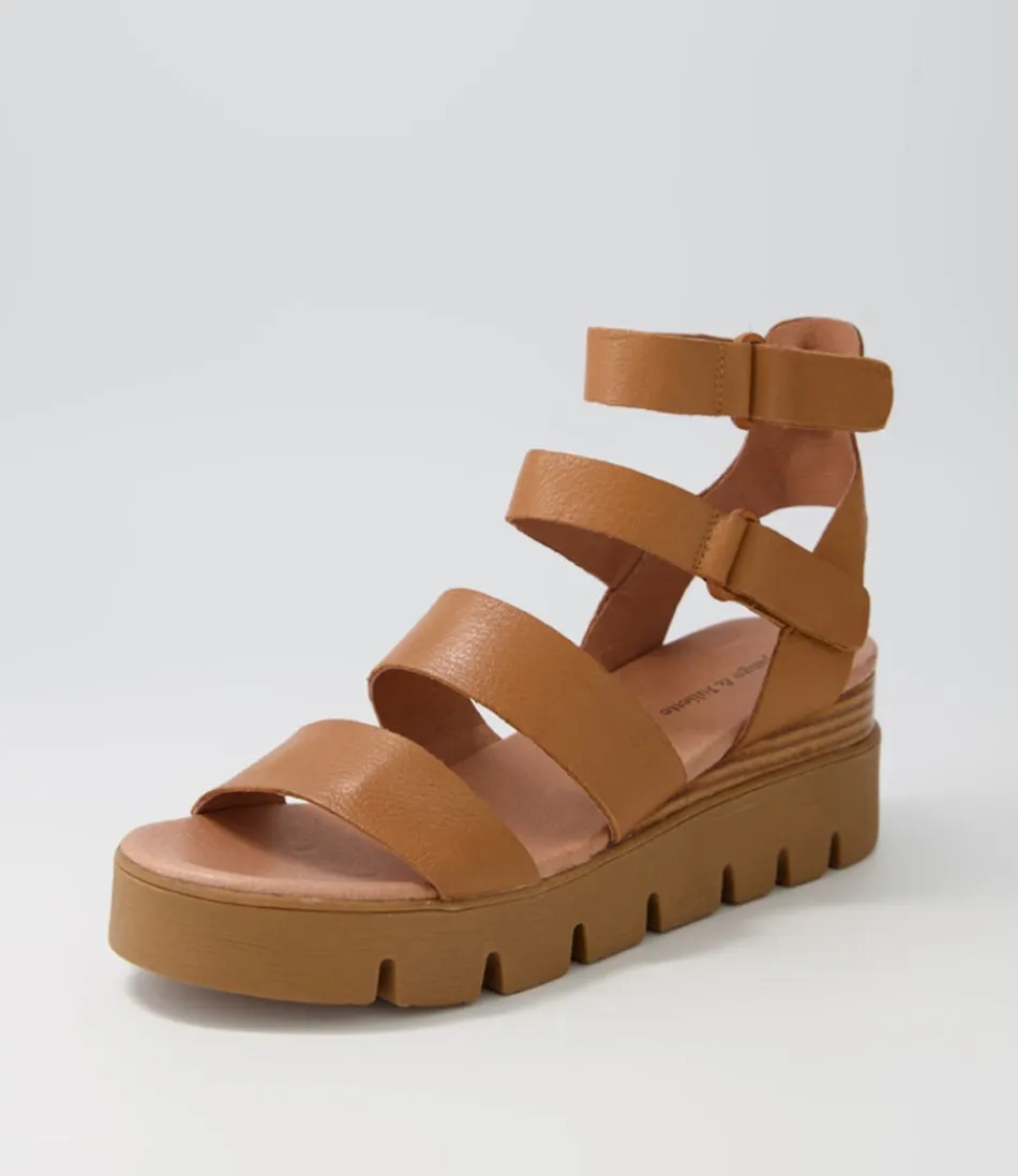 Women DJANGO & JULIETTE Wedges<Rhean Dark Tan Leather Sandals