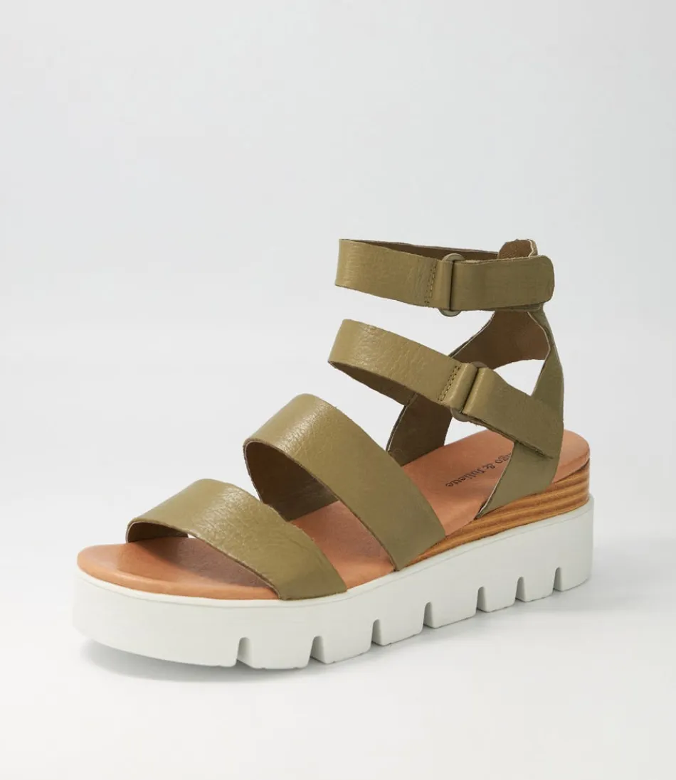 Women DJANGO & JULIETTE Wedges<Rhean Khaki Leather Sandals