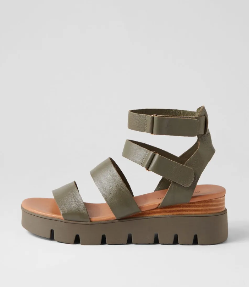 Women DJANGO & JULIETTE Wedges<Rhean Olive Leather Sandals