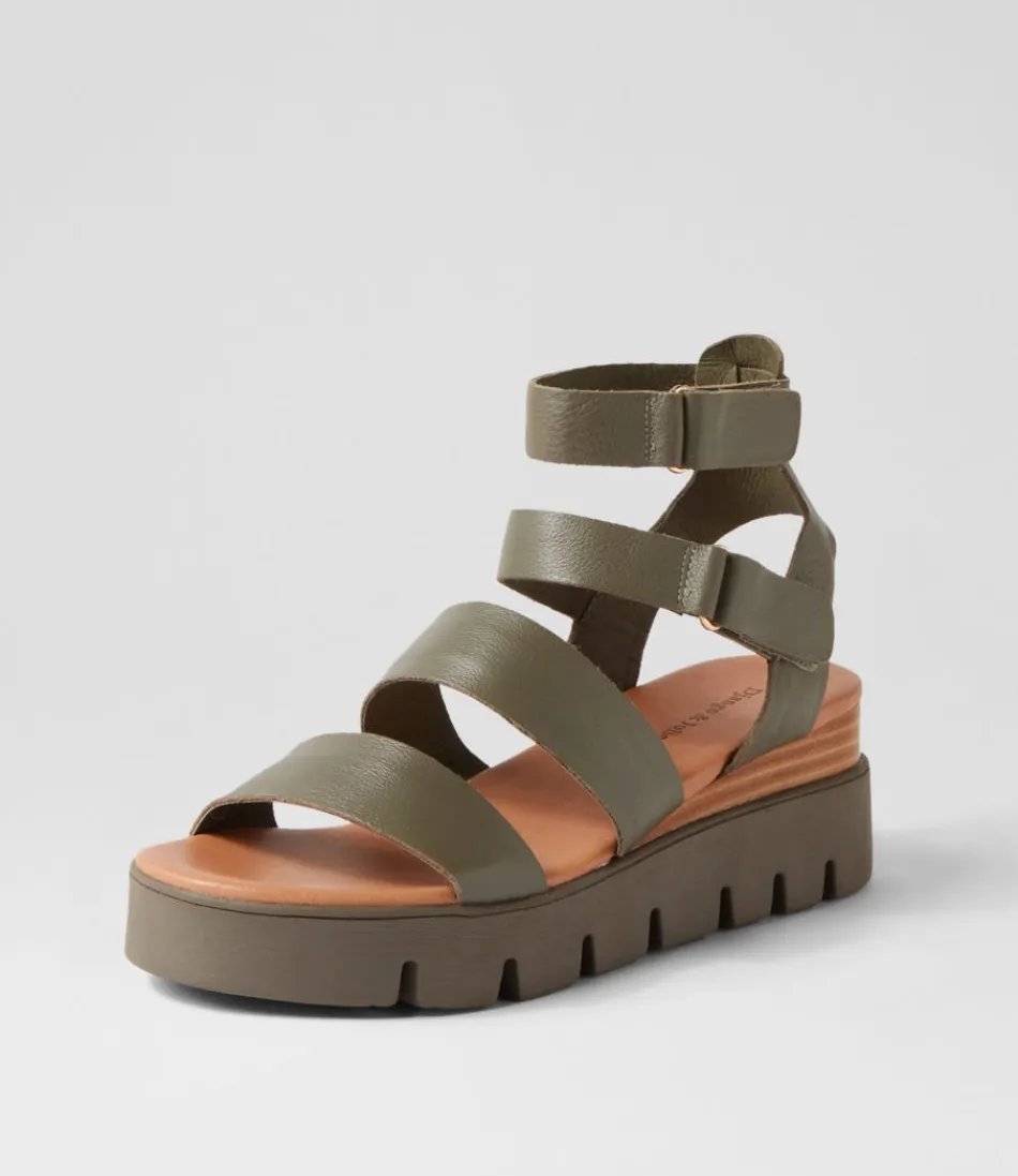 Women DJANGO & JULIETTE Wedges<Rhean Olive Leather Sandals