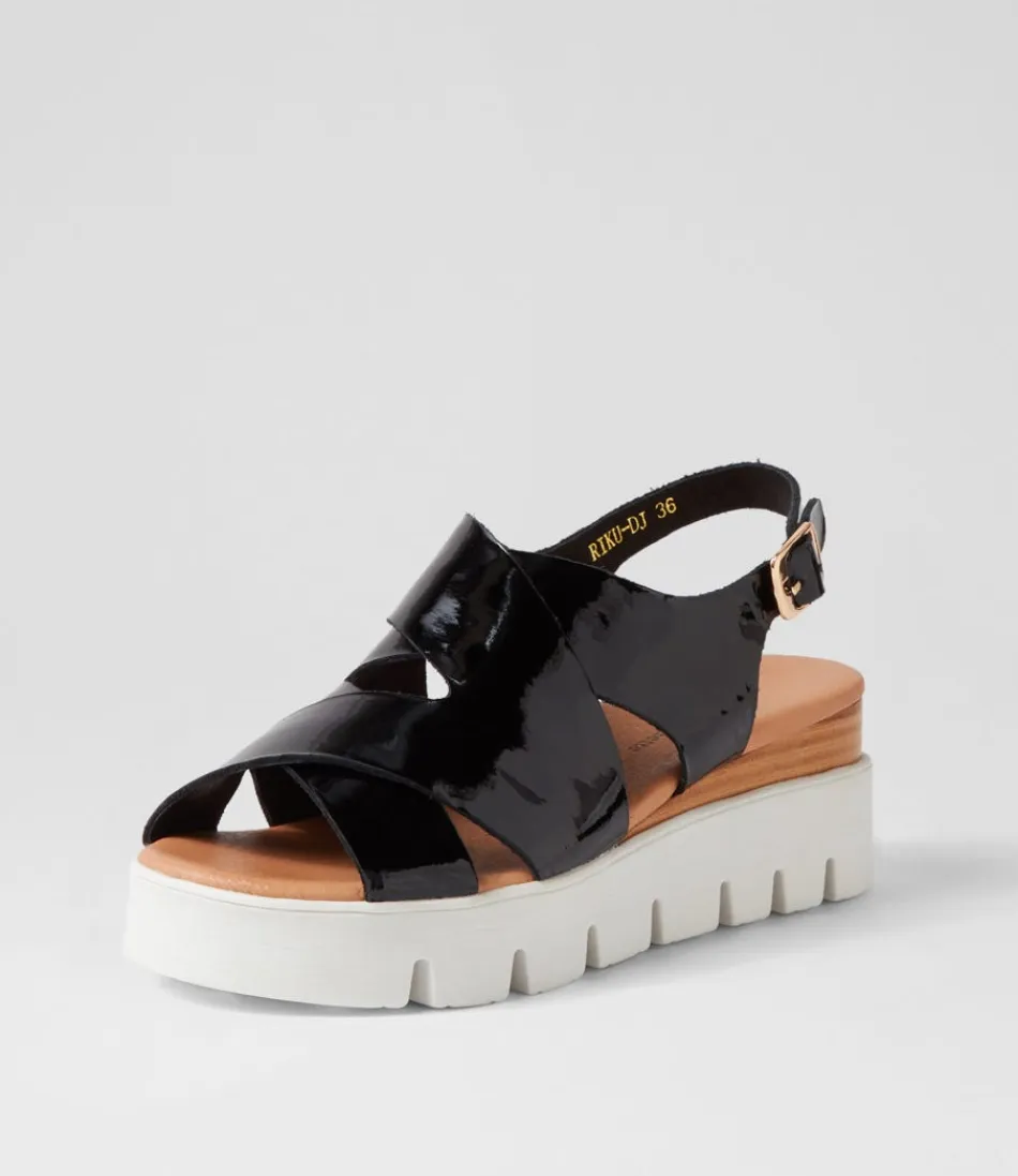 Women DJANGO & JULIETTE Wedges<Riku Black Natural White Patent Sandals