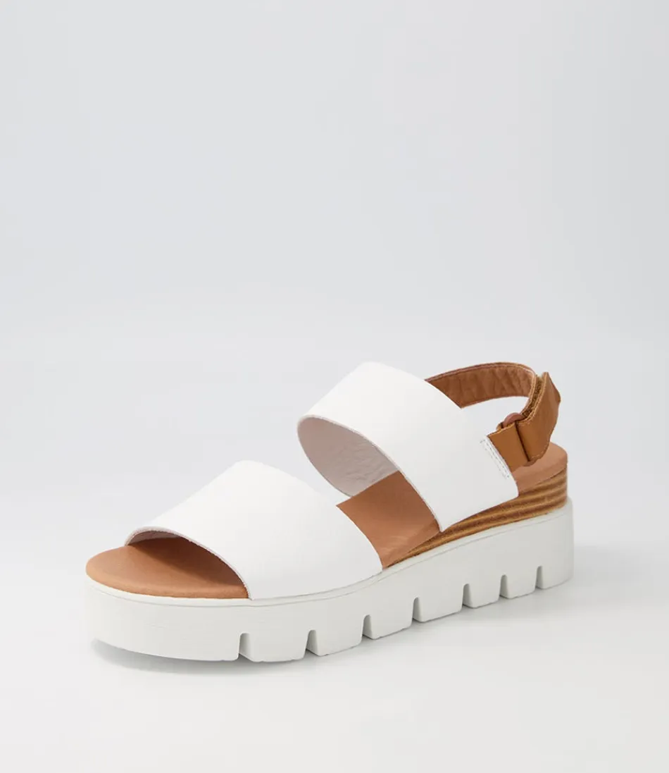 Women DJANGO & JULIETTE Wedges<Runar White Dark Tan Leather Sandals