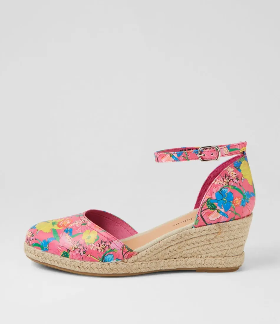 Women DJANGO & JULIETTE Espadrilles<Rylen Hot Pink Flowermania Leather Wedges