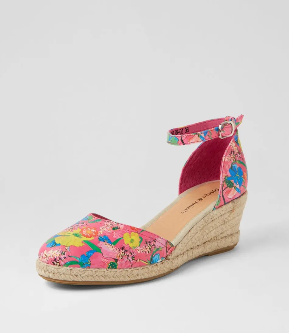 Women DJANGO & JULIETTE Espadrilles<Rylen Hot Pink Flowermania Leather Wedges