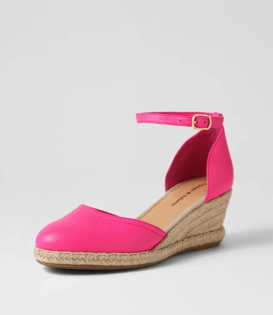 Women DJANGO & JULIETTE Espadrilles<Rylen Hot Pink Natural Rope Leather Wedges