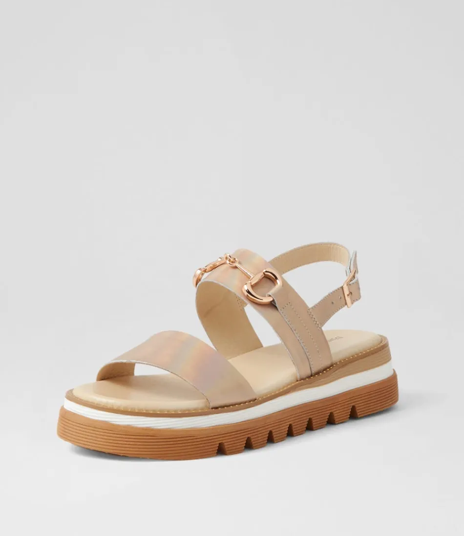 Women DJANGO & JULIETTE Wedges<Sabri Gold Petrol Shrunken Leather Sandals