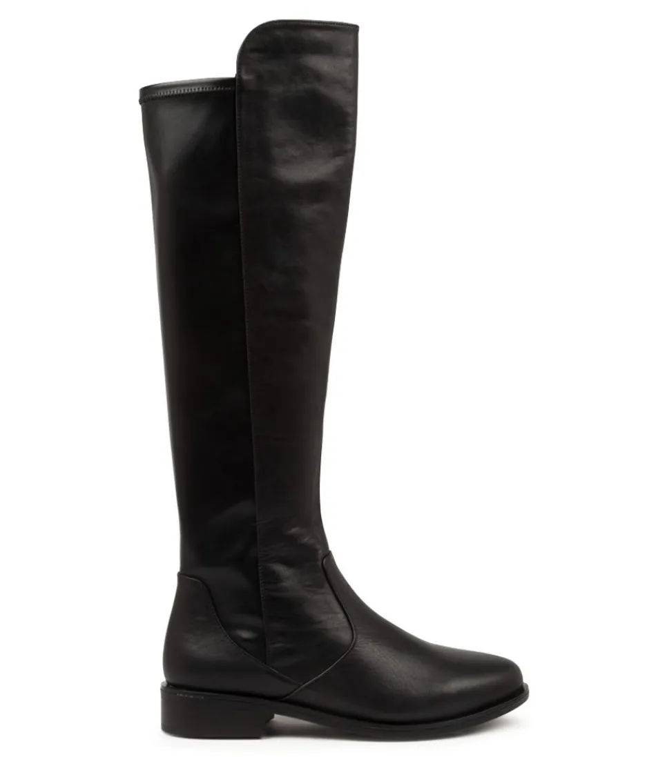 Women ZIERA Boots<Sallies Xf Black Stretch Leather Knee High Boots