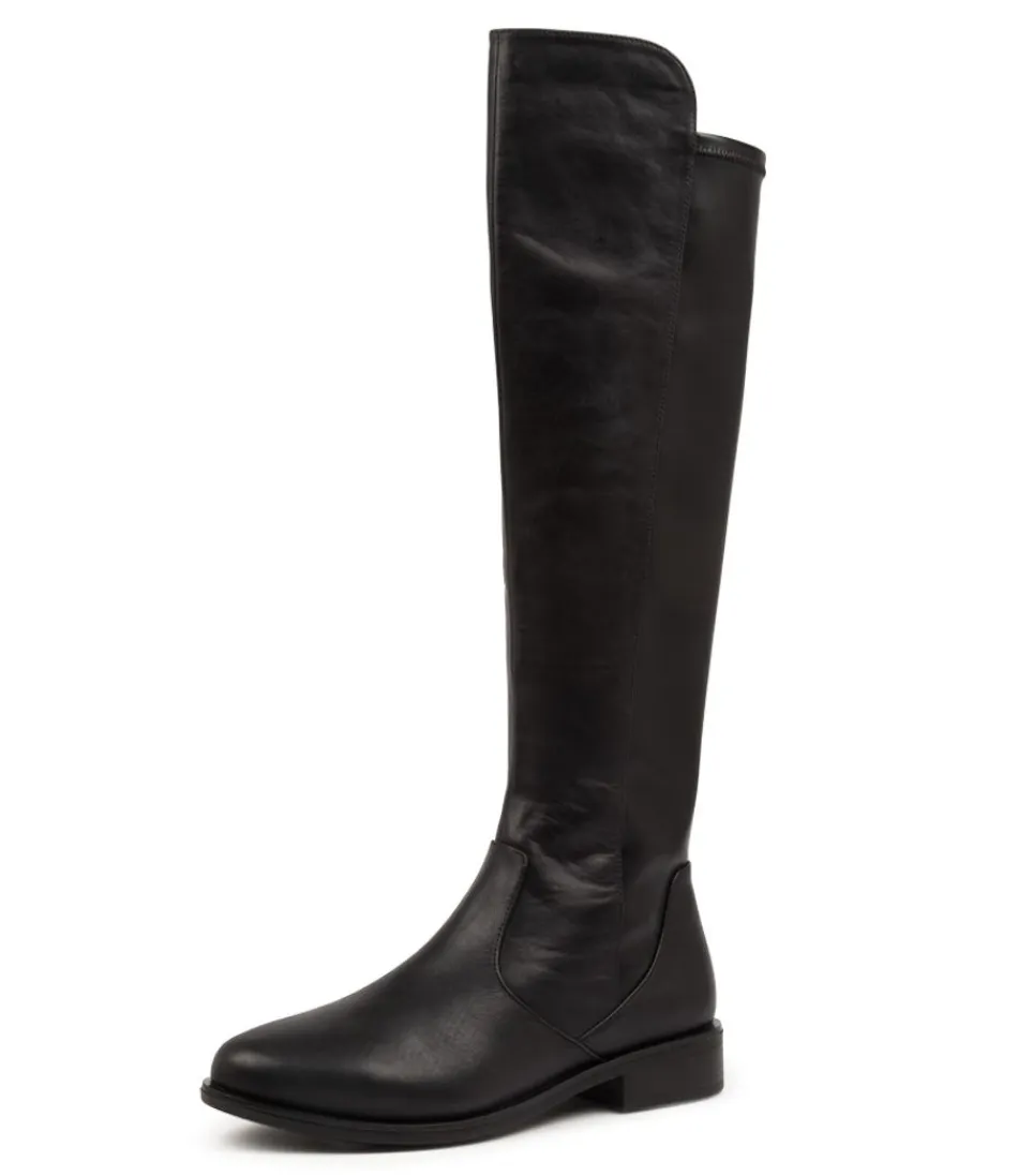 Women ZIERA Boots<Sallies Xf Black Stretch Leather Knee High Boots