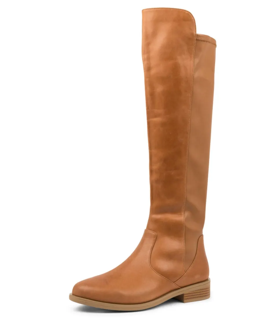 Women ZIERA Boots<Sallies Xf Tan Stretch Leather Knee High Boots