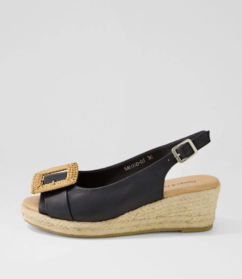 Women DJANGO & JULIETTE Espadrilles<Saloso Black Natural Leather Buckle Sandals